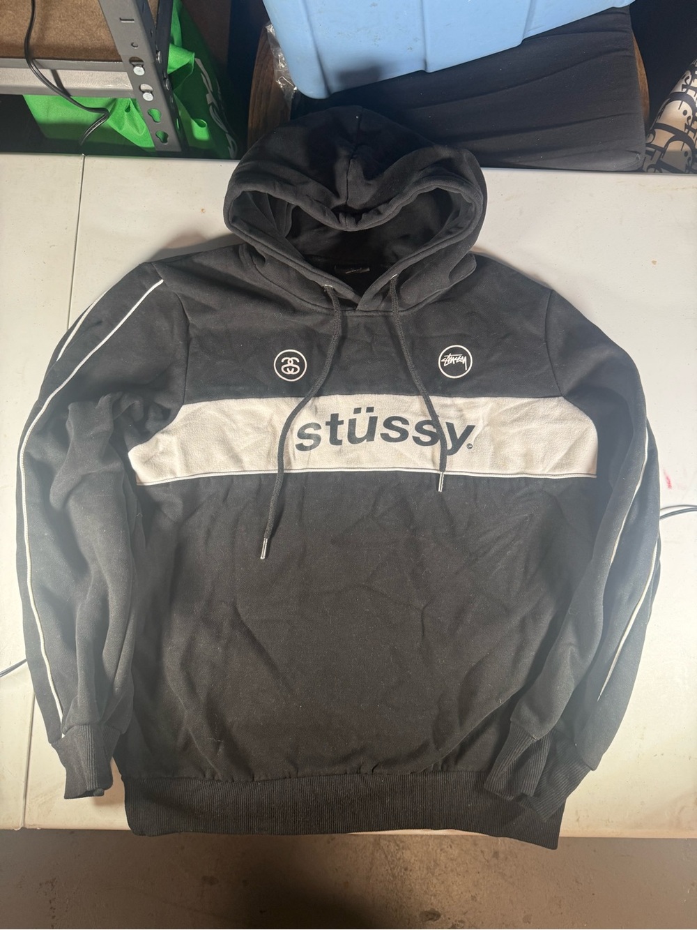 Stussy Sport Colour Block Hoodie - Black / Grey - Size M